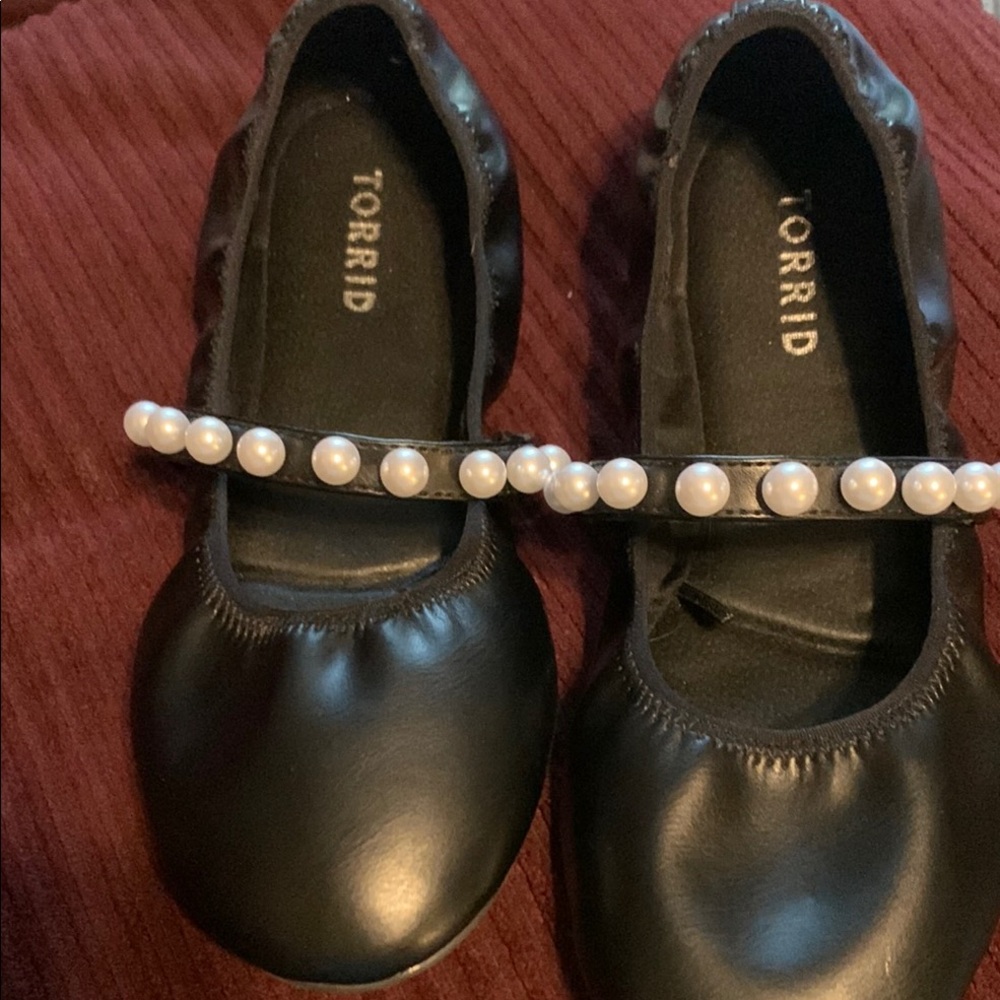 Torrid Black and White Flats with Pearl Embellishments